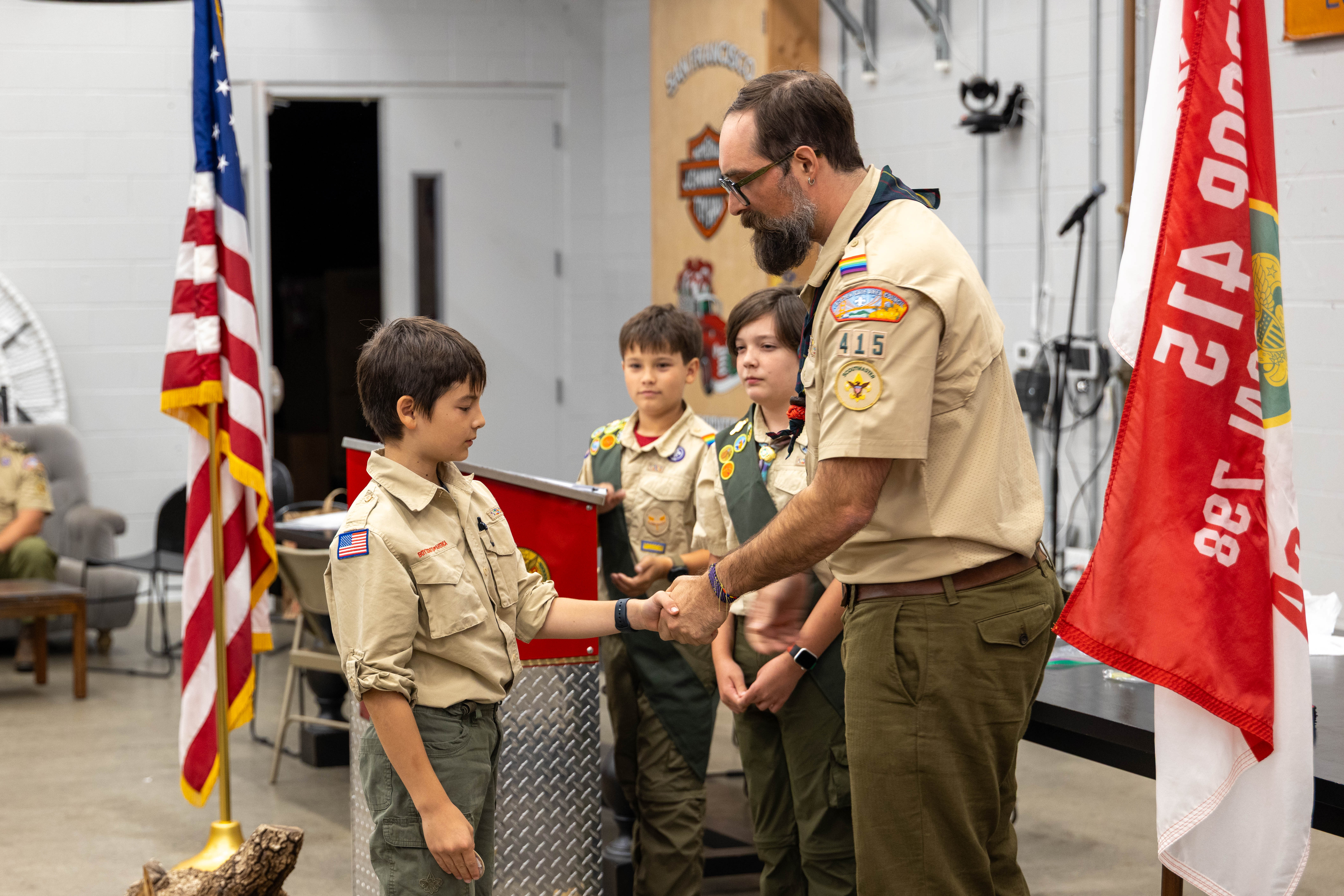 Scouts being recognized for their accomplishments at the Court of Honor